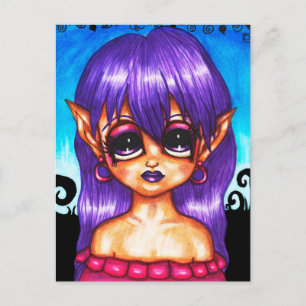 Big Eye Gypsy Elf Girl, origineel Fantasy sprookje Briefkaart