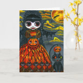 Big Eye Halloween Bat Fairy & Black Cat Cute Kaart (Gele Bloem)