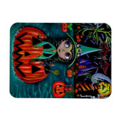 Big Eye Halloween Witch Girl die in een pompoen ro Magneet (Horizontaal)
