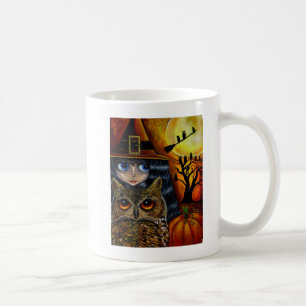Big Eye Halloween Witch Girl Great Horned Owl Cute Koffiemok