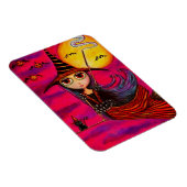 Big Eye Halloween Witch Girl in Stripes Black Cat Magneet (Rechterzijde)