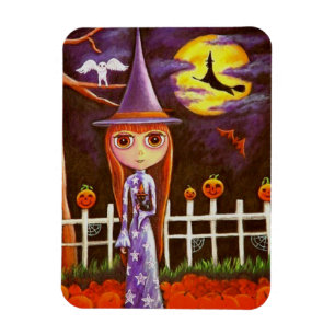 Big Eye Halloween Witch Pumpkins op Fence Owl Magneet