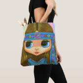 Big Eye Hippie Chick Girl Peace Sign '60 '70 Tote Bag (Dichtbij)