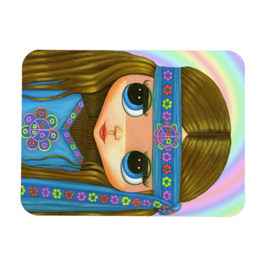 Big Eye Hippie Meisje Vredesbord Bloemkracht '60s Magneet (Horizontaal)