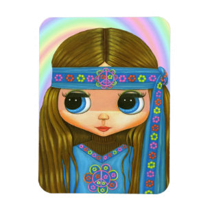 Big Eye Hippie Meisje Vredesbord Bloemkracht '60s Magneet