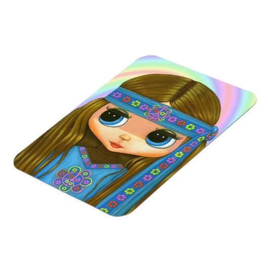 Big Eye Hippie Meisje Vredesbord Bloemkracht '60s Magneet (Linkerzijde)