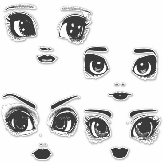 Big Eye Meisje Gezichten Originele Kunst Sticker (Voorkant)