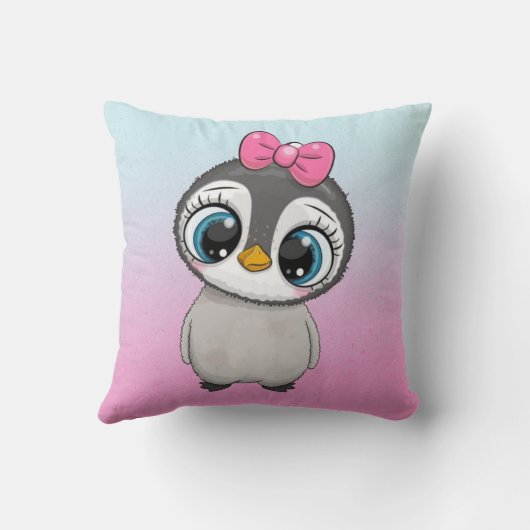 Big Eye Penguin met Roze Bow Custom Kussen (Achterkant)