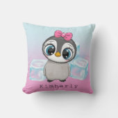 Big Eye Penguin met Roze Bow Custom Kussen (Voorkant)
