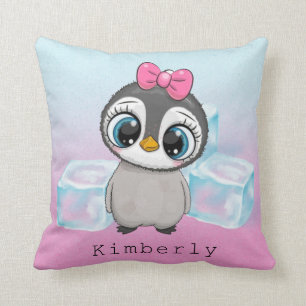 Big Eye Penguin met Roze Bow Custom Kussen