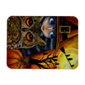 Big Eye Witch Girl en Owl Pumpkin Moon Halloween Magneet (Horizontaal)