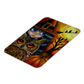 Big Eye Witch Girl en Owl Pumpkin Moon Halloween Magneet (Linkerzijde)