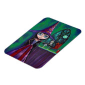 Big Eye Witch Girl met valk en dragon Cute Magneet (Linkerzijde)