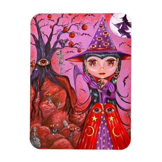 Big Eye Witch Pumpkin Hanging Tree Creepy! Magneet (Verticaal)
