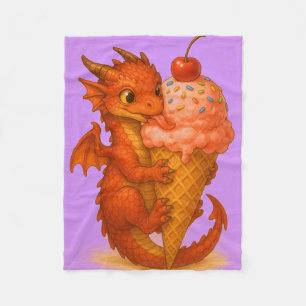Big Eyed baby Fire Dragon Ice Cream Fantasy Art Fleece Deken