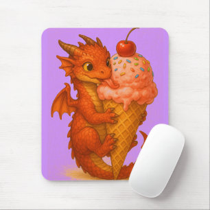 Big Eyed baby Fire Dragon Ice Cream Fantasy Art Muismat