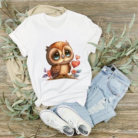 Big Eyed Blue Eyed Owl on Branch Graphic T-shirt