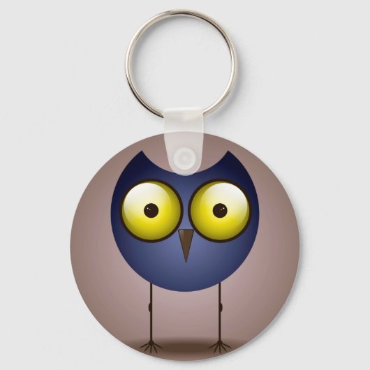 Big Eyed Blue Owl Button Sleutelhanger (Voorkant)