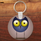 Big Eyed Blue Owl Button Sleutelhanger (Voorkant)