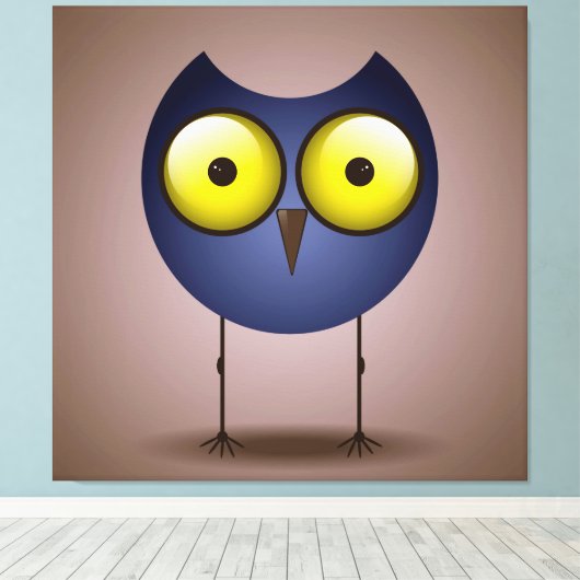 Big Eyed Blue Owl Canvas Afdruk (Insitu (Houten vloer))
