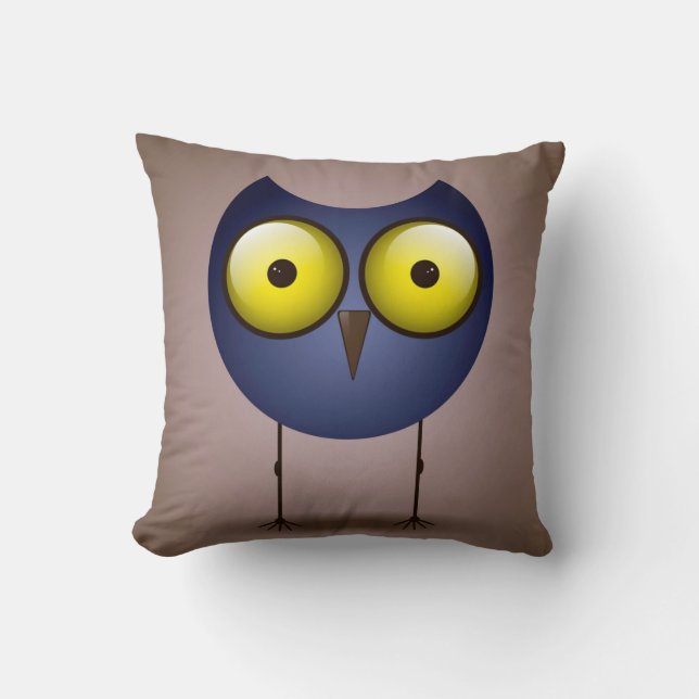 Big Eyed Blue Owl Pillow Kussen (Voorkant)