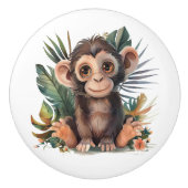 Big Eyed Brown Monkey in Oerwoud Bladeren Keramische Knop (Voorkant)