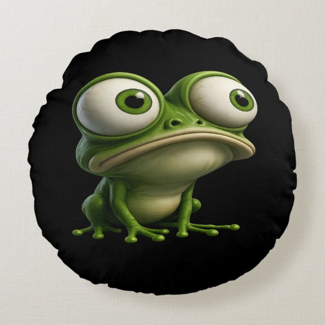 Big-Eyed Cartoon Frog Rond Kussen (Voorkant)