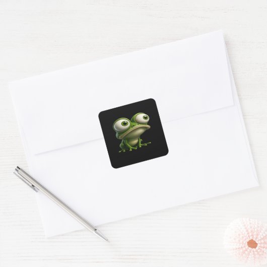 Big-Eyed Cartoon Frog Vierkante Sticker (Envelop)