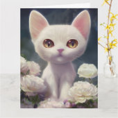 BIG EYED CUTE CAT KITTEN ART BIG BIRTHDAY Card Kaart (Gele Bloem)