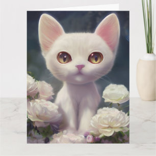 BIG EYED CUTE CAT KITTEN ART BIG BIRTHDAY Card Kaart