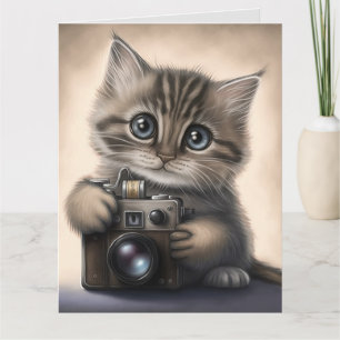 BIG EYED CUTE KITTEN CAT BIRTHDAY Kaart