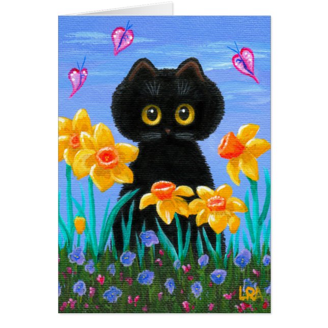Big Eyed Funny Cat Daffodils Creationarts (Voorkant)