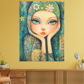 BIG EYED GIRL WHIMSICAL CANVAS KUNSTDRUK (Insitu (Woonkamer))
