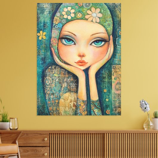 BIG EYED GIRL WHIMSICAL CANVAS KUNSTDRUK (Insitu (Woonkamer))