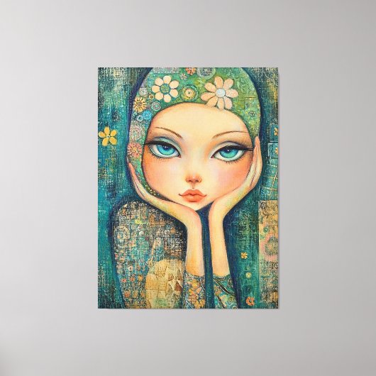 BIG EYED GIRL WHIMSICAL CANVAS KUNSTDRUK (Voorkant)
