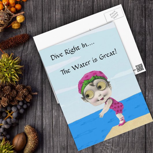 Big Eyed Girl Zwemmer Briefkaart