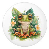 Big Eyed Green Frog op Lily Pad Keramische Knop (Voorkant)