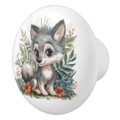 Big Eyed Grey Wolf Pup Keramische Knop (Rechts)