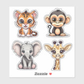 Big Eyed Kawaii stijl Oerwoud Dierlijke Set Waterd Sticker (Vel)