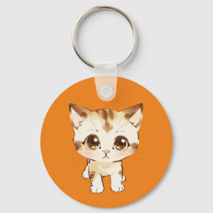 Big Eyed Kitten Schattigee katachtige Waterverf Sleutelhanger
