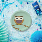 Big Eyed Owl on Branch met Full Moon Papieren Bordje (Feest)