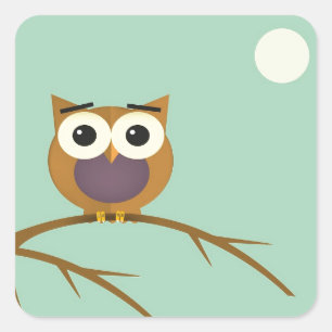 Big Eyed Owl on Branch met Full Moon Vierkante Sticker