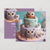 BIG EYED OWL THEMA VERJAARDAGSTAART KAART (Voorkant / Achterkant)