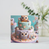 BIG EYED OWL THEMA VERJAARDAGSTAART KAART (Staand voorkant)