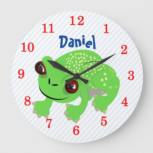 Big Eyed Spotted Green Cartoon Frog Personalized Grote Klok (Voorkant)