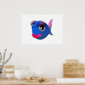 Big Eyelashes Cartoon Fish Poster (Keuken)