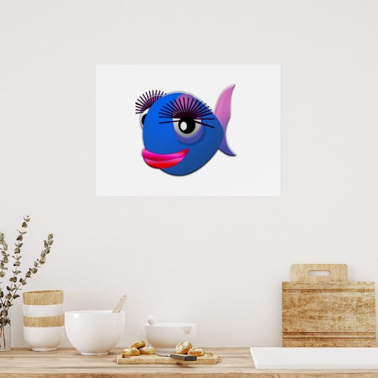 Big Eyelashes Cartoon Fish Poster (Keuken)