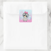 Big Eyes Cute Penguin met roze Baby shower Vierkante Sticker (Tas)