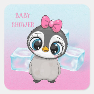 Big Eyes Cute Penguin met roze Baby shower Vierkante Sticker
