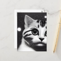 Big Eyes Kitten met zwarte & witte retro